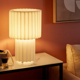 Beliani Bedside Lamp White Linen Drum Shade 40Cm, Ceramic Base, Warm White. - thumbnail 1