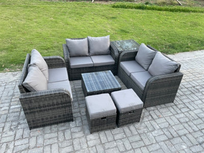 Fimous Outdoor Garden Furniture Sets 8 Seater Wicker Rattan Furniture Sofa Sets With Square Coffee Table Love Seat Sofa Footstools - image 1