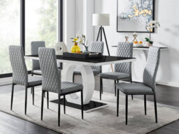 Furniturebox Giovani Rectangular 6 Seat White High Gloss Unique Halo Dining Table Black Glass Top 6 Grey Faux Leather Black Leg Milan Chairs - thumbnail 1