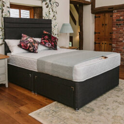 Divan Base Direct Rome Comfort Deluxe Sprung Divan Bed Set 3Ft Single 2 Drawers Side - Lino Charcoal - thumbnail 1
