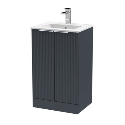 Balterley Tixall Fluted 2 Door Floor Standing Vanity Unit With Minimalist Basin, Dark Grey, 500mm - image 1