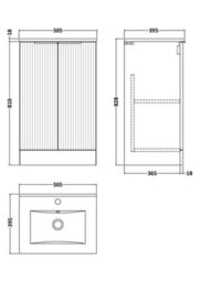 Balterley Tixall Fluted 2 Door Floor Standing Vanity Unit With Minimalist Basin, Dark Grey, 500mm - thumbnail 2