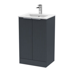 Balterley Tixall Fluted 2 Door Floor Standing Vanity Unit With Minimalist Basin, Dark Grey, 500mm - thumbnail 1