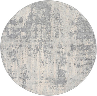 Livabliss Round Monaco-Abstract Grey Ivory Modern Marble Living Dining Bedroom Rug 160 X 160 Cm Easy Care, Non Shedding - image 1