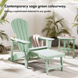 Vonhaus Sage Green Adirondack Chair With Footrest, Reclining Garden Chair, Weather Resistant Hdpe Outdoor Armchair, Westport - thumbnail 3