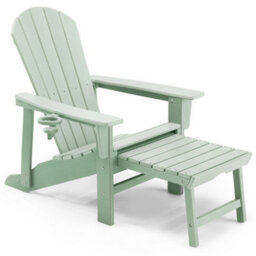 Vonhaus Sage Green Adirondack Chair With Footrest, Reclining Garden Chair, Weather Resistant Hdpe Outdoor Armchair, Westport