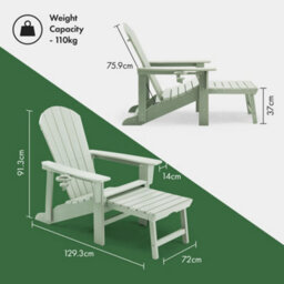 Vonhaus Sage Green Adirondack Chair With Footrest, Reclining Garden Chair, Weather Resistant Hdpe Outdoor Armchair, Westport - thumbnail 6