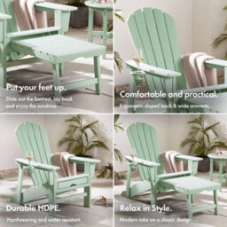 Vonhaus Sage Green Adirondack Chair With Footrest, Reclining Garden Chair, Weather Resistant Hdpe Outdoor Armchair, Westport - thumbnail 4
