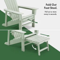 Vonhaus Sage Green Adirondack Chair With Footrest, Reclining Garden Chair, Weather Resistant Hdpe Outdoor Armchair, Westport - thumbnail 5