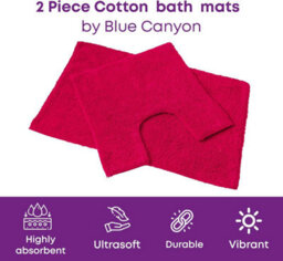 Blue Canyon 2-Piece Cotton Bath & Pedestal Mat Set Soft Highly Absorbent Quick-Dry Elegant Bathroom Rugs Non-Slip Machine Washable - thumbnail 4