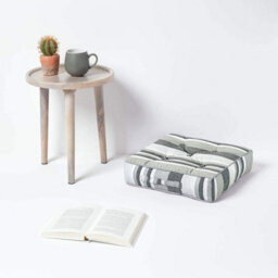 Homescapes Morocco Striped Cotton Floor Cushion Monochrome - thumbnail 2