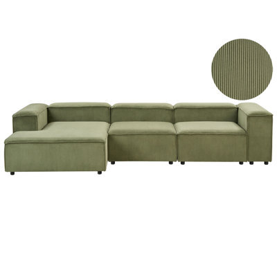 Beliani Modular Corner Sofa 4 Seater Ardal Corduroy Green Right Hand - image 1