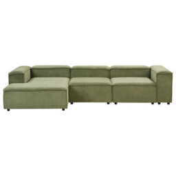 Beliani Modular Corner Sofa 4 Seater Ardal Corduroy Green Right Hand - thumbnail 4