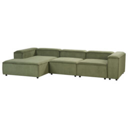 Beliani Modular Corner Sofa 4 Seater Ardal Corduroy Green Right Hand - thumbnail 5