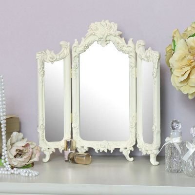 Melody Maison Small Ornate Cream Rose Triple Mirror - 38Cm X 38Cm - image 1