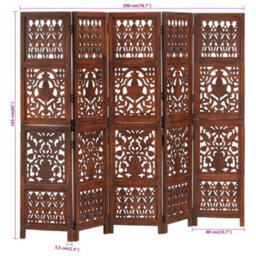 Vidaxl Hand Carved 5-Panel Room Divider Brown 200X165 Cm Solid Mango Wood Room Dividers - thumbnail 7