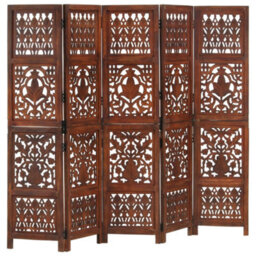 Vidaxl Hand Carved 5-Panel Room Divider Brown 200X165 Cm Solid Mango Wood Room Dividers