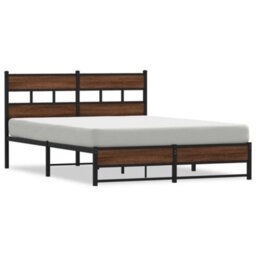 Berkfield Metal Bed Frame Without Mattress Brown Oak 135X190 Cm Double - thumbnail 2