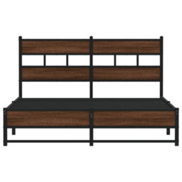 Berkfield Metal Bed Frame Without Mattress Brown Oak 135X190 Cm Double - thumbnail 4