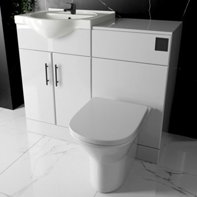 Bubly Bathrooms™ Gloss White Vanity & Wc Unit Set With Rimless D-Shape Toilet, Matt Black Tap & Soft Close Doors - image 1