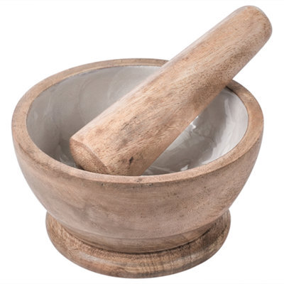 Beliani Mortar And Pestle Qena Mango Wood Brown/ White - image 1
