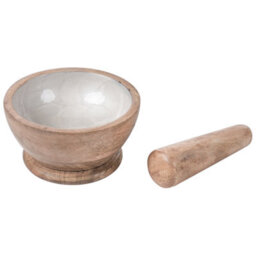 Beliani Mortar And Pestle Qena Mango Wood Brown/ White - thumbnail 4