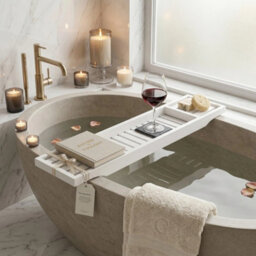 Luxury Bamboo Bath Tray Caddy For Bathtub With Tablet Stand, Book Holder And Wine Glass Holder - thumbnail 2
