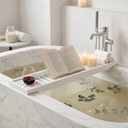 Luxury Bamboo Bath Tray Caddy For Bathtub With Tablet Stand, Book Holder And Wine Glass Holder - thumbnail 1