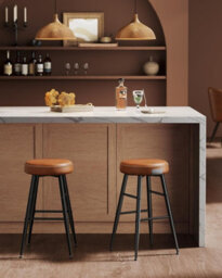 LEDREM Bar Stools Set Of 2, Kitchen Counter Stools, Breakfast Stools, Synthetic Leather With Stitching,caramel Brown - thumbnail 2