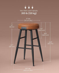 LEDREM Bar Stools Set Of 2, Kitchen Counter Stools, Breakfast Stools, Synthetic Leather With Stitching,caramel Brown - thumbnail 3