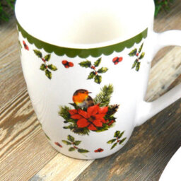 Yes-Online Set Of 4 Festive Holly Robin And Poinsettia Christmas Mugs Xmas Gift Porcelain - thumbnail 5