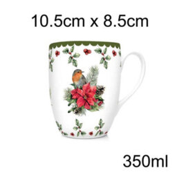 Yes-Online Set Of 4 Festive Holly Robin And Poinsettia Christmas Mugs Xmas Gift Porcelain - thumbnail 3