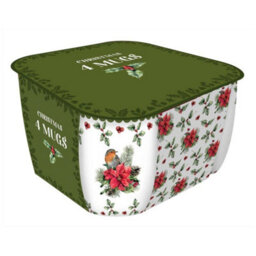 Yes-Online Set Of 4 Festive Holly Robin And Poinsettia Christmas Mugs Xmas Gift Porcelain - thumbnail 2