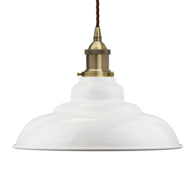 White St Edmund's Painted Dome Pendant Light With Antique Brass Lamp Holder And Brown Twisted Cable - Se Home - image 1
