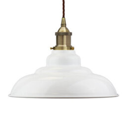 White St Edmund's Painted Dome Pendant Light With Antique Brass Lamp Holder And Brown Twisted Cable - Se Home
