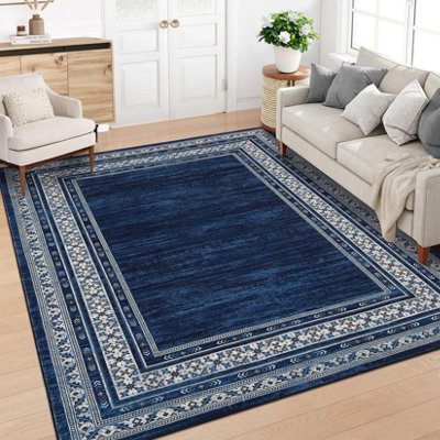 London Boutique Machine Washable Area Rug, Pearl Velvet Polyester Low Pile Non Shedding Collapsible Floor Mat, 200 X 290Cm, Blue - image 1