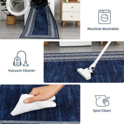 London Boutique Machine Washable Area Rug, Pearl Velvet Polyester Low Pile Non Shedding Collapsible Floor Mat, 200 X 290Cm, Blue - thumbnail 6