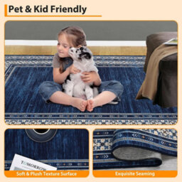 London Boutique Machine Washable Area Rug, Pearl Velvet Polyester Low Pile Non Shedding Collapsible Floor Mat, 200 X 290Cm, Blue - thumbnail 5
