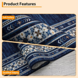 London Boutique Machine Washable Area Rug, Pearl Velvet Polyester Low Pile Non Shedding Collapsible Floor Mat, 200 X 290Cm, Blue - thumbnail 4