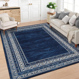 London Boutique Machine Washable Area Rug, Pearl Velvet Polyester Low Pile Non Shedding Collapsible Floor Mat, 200 X 290Cm, Blue
