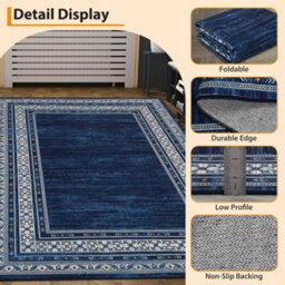 London Boutique Machine Washable Area Rug, Pearl Velvet Polyester Low Pile Non Shedding Collapsible Floor Mat, 200 X 290Cm, Blue - thumbnail 3