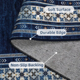London Boutique Machine Washable Area Rug, Pearl Velvet Polyester Low Pile Non Shedding Collapsible Floor Mat, 200 X 290Cm, Blue - thumbnail 8