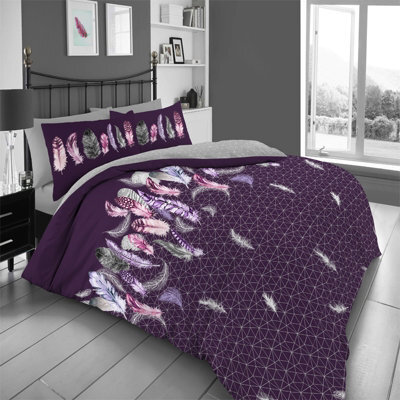 Gc Gaveno Cavailia Downy Dreams Duvet Cover Bedding Set Purple Double 3Pc With Reversible Geometric Printed Quilt Cover - image 1