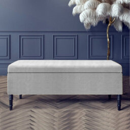 150Cm Paris Plain Ottoman Storage Bench - Naples Shoes Bench With Black Turned Wooden Legs - Silver Upholstery Storage Footstool