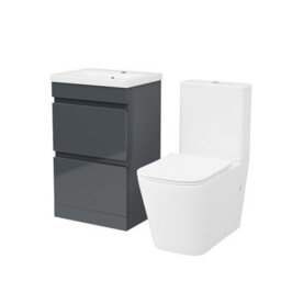 Nes Home 500mm 2 Drawers Anthracite Basin Vanity Unit & Close Coupled Toilet Set - thumbnail 7