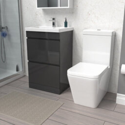 Nes Home 500mm 2 Drawers Anthracite Basin Vanity Unit & Close Coupled Toilet Set - thumbnail 1