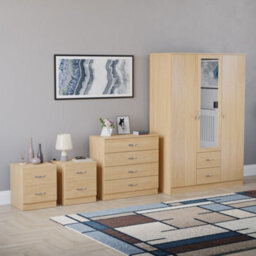 Lassic Vida Designs Riano 4 Piece Bedroom Set (2 Drawer Bedside Chest, 4 Drawer Chest, 3 Door 2 Drawer Mirrored Wardrobe), Pine - thumbnail 6