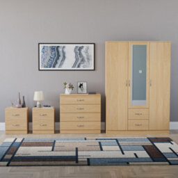 Lassic Vida Designs Riano 4 Piece Bedroom Set (2 Drawer Bedside Chest, 4 Drawer Chest, 3 Door 2 Drawer Mirrored Wardrobe), Pine - thumbnail 7