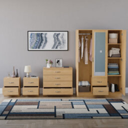 Lassic Vida Designs Riano 4 Piece Bedroom Set (2 Drawer Bedside Chest, 4 Drawer Chest, 3 Door 2 Drawer Mirrored Wardrobe), Pine - thumbnail 2