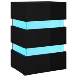Berkfield Modern Led Bedside Cabinet High Gloss Black 45X35X67 Cm Engineered Wood - thumbnail 1
